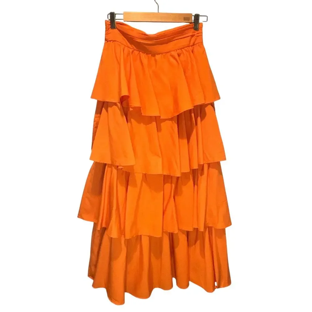 Mika & Gala Lilywhyt NWT Bright Orange Tiered Ruffle Maxi Skirt - size Medium